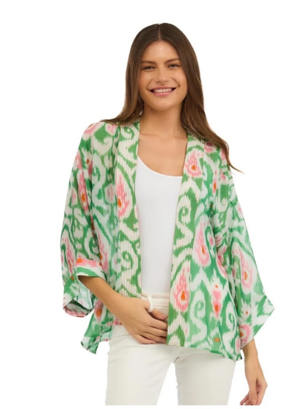 One Hundred Star Ikat Print Short Women's Kimono One Size